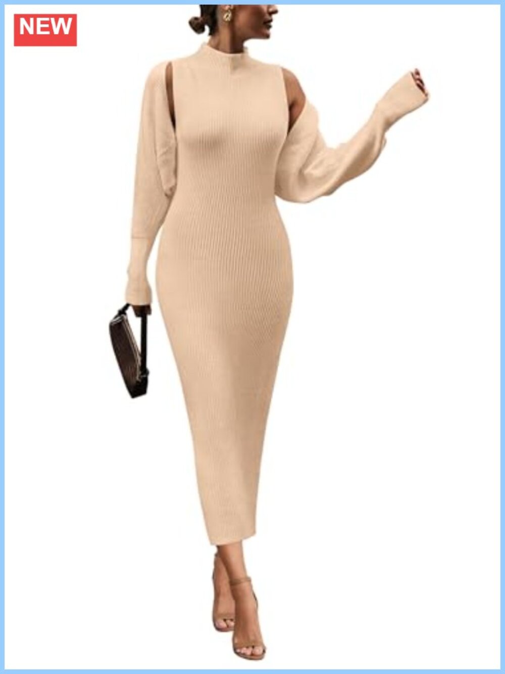 Ribbed Knit 2 Piece Sweater Dress Set Mock Neck Maxi Cardigan Fall Outfit
